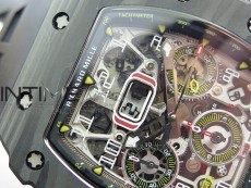 RM011 Carbon Case Chrono KVF 1:1 Best Edition Crystal Skeleton Yellow Dial on Black Rubber Strap A7750