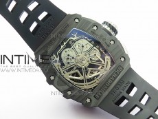 RM011 Carbon Case Chrono KVF 1:1 Best Edition Crystal Skeleton Yellow Dial on Black Rubber Strap A7750