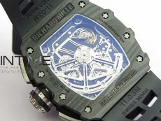 RM011 Carbon Case Chrono KVF 1:1 Best Edition Crystal Skeleton Yellow Dial on Black Rubber Strap A7750