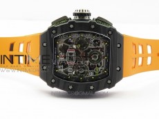 RM011 Carbon Case Chrono KVF 1:1 Best Edition Crystal Skeleton Yellow Dial on Orange Rubber Strap A7750
