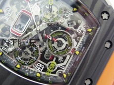 RM011 Carbon Case Chrono KVF 1:1 Best Edition Crystal Skeleton Yellow Dial on Orange Rubber Strap A7750