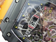 RM011 Carbon Case Chrono KVF 1:1 Best Edition Crystal Skeleton Yellow Dial on Orange Rubber Strap A7750