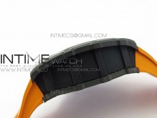 RM011 Carbon Case Chrono KVF 1:1 Best Edition Crystal Skeleton Yellow Dial on Orange Rubber Strap A7750