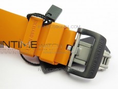 RM011 Carbon Case Chrono KVF 1:1 Best Edition Crystal Skeleton Yellow Dial on Orange Rubber Strap A7750