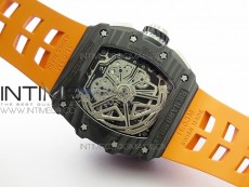 RM011 Carbon Case Chrono KVF 1:1 Best Edition Crystal Skeleton Yellow Dial on Orange Rubber Strap A7750