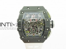 RM011 Carbon Case Chrono KVF 1:1 Best Edition Crystal Skeleton Yellow Dial on White Rubber Strap A7750
