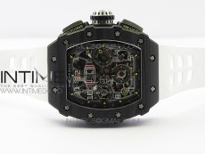 RM011 Carbon Case Chrono KVF 1:1 Best Edition Crystal Skeleton Yellow Dial on White Rubber Strap A7750