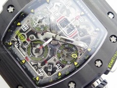 RM011 Carbon Case Chrono KVF 1:1 Best Edition Crystal Skeleton Yellow Dial on White Rubber Strap A7750