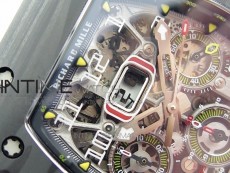 RM011 Carbon Case Chrono KVF 1:1 Best Edition Crystal Skeleton Yellow Dial on White Rubber Strap A7750