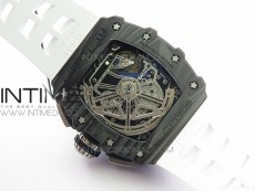 RM011 Carbon Case Chrono KVF 1:1 Best Edition Crystal Skeleton Yellow Dial on White Rubber Strap A7750