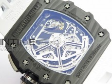 RM011 Carbon Case Chrono KVF 1:1 Best Edition Crystal Skeleton Yellow Dial on White Rubber Strap A7750