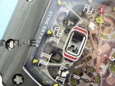 RM011 Carbon Case Chrono KVF 1:1 Best Edition Crystal Skeleton Yellow Dial on Blue Rubber Strap A7750