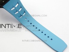 RM011 Carbon Case Chrono KVF 1:1 Best Edition Crystal Skeleton Yellow Dial on Blue Rubber Strap A7750