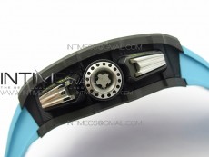 RM011 Carbon Case Chrono KVF 1:1 Best Edition Crystal Skeleton Yellow Dial on Blue Rubber Strap A7750
