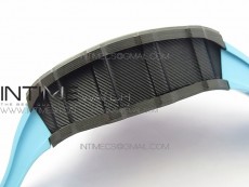 RM011 Carbon Case Chrono KVF 1:1 Best Edition Crystal Skeleton Yellow Dial on Blue Rubber Strap A7750