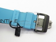 RM011 Carbon Case Chrono KVF 1:1 Best Edition Crystal Skeleton Yellow Dial on Blue Rubber Strap A7750