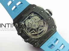 RM011 Carbon Case Chrono KVF 1:1 Best Edition Crystal Skeleton Yellow Dial on Blue Rubber Strap A7750