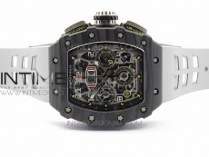 RM011 Carbon Case Chrono KVF 1:1 Best Edition Crystal Skeleton Yellow Dial on Gray Rubber Strap A7750