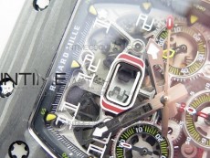 RM011 Carbon Case Chrono KVF 1:1 Best Edition Crystal Skeleton Yellow Dial on Gray Rubber Strap A7750