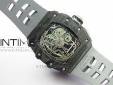 RM011 Carbon Case Chrono KVF 1:1 Best Edition Crystal Skeleton Yellow Dial on Gray Rubber Strap A7750