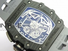 RM011 Carbon Case Chrono KVF 1:1 Best Edition Crystal Skeleton Yellow Dial on Gray Rubber Strap A7750