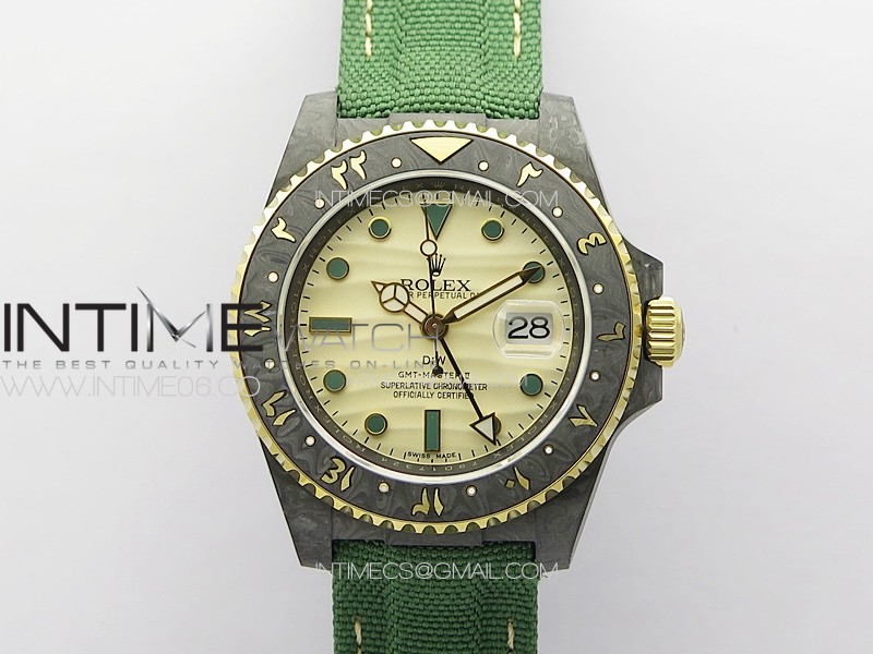 GMT Carbon DIWF Best Edition Gold Dial on Green Nylon Strap SA3285 CHS