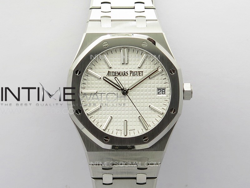 Royal Oak 41mm 15510 50th SS ZF 1:1 Best Edition Silver White Textured Dial on SS Bracelet A4302