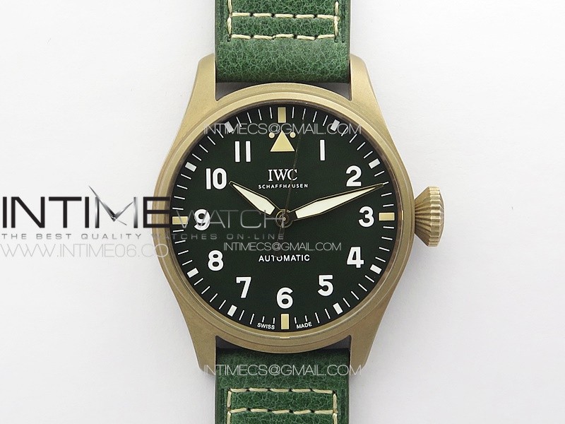 Big Pilot IW329702 Bronzo B12 Best Edition Green Dial on Brown Leather Strap A2824