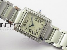 Tank Francaise Ladies 25mm Dia Bezel SS 8848F 1:1 Best Edition Ivory Dial on SS Bracelet Ronda Quartz