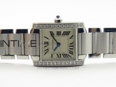 Tank Francaise Ladies 25mm Dia Bezel SS 8848F 1:1 Best Edition Ivory Dial on SS Bracelet Ronda Quartz