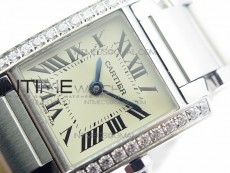 Tank Francaise Ladies 25mm Dia Bezel SS 8848F 1:1 Best Edition Ivory Dial on SS Bracelet Ronda Quartz