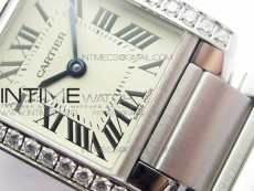 Tank Francaise Ladies 25mm Dia Bezel SS 8848F 1:1 Best Edition Ivory Dial on SS Bracelet Ronda Quartz