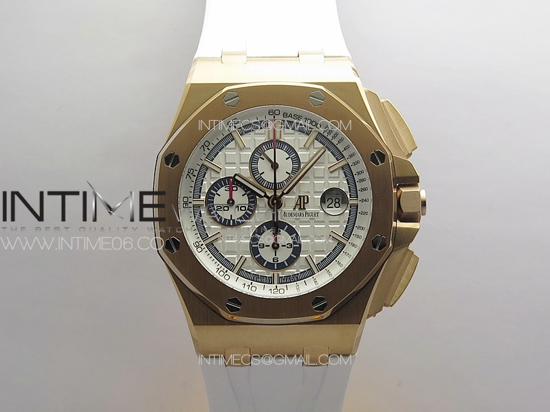 Royal Oak Offshore 44mm RG JJF 1:1 Best Edition White Dial on White Rubber Strap A3126