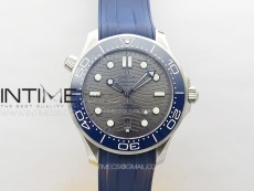 Seamaster Diver 300M ZF 1:1 Best Edition Blue Ceramic Gray Dial on Blue Rubber Strap A8800