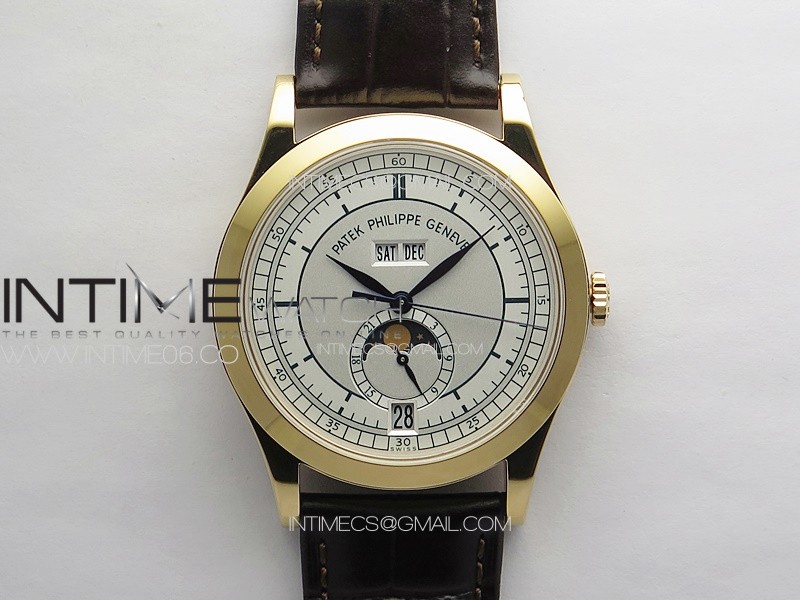 Annual Calendar Moonphase 5396 RG PPF 1:1 Best Edition White/Blue Dial on Brown Leather Strap A324