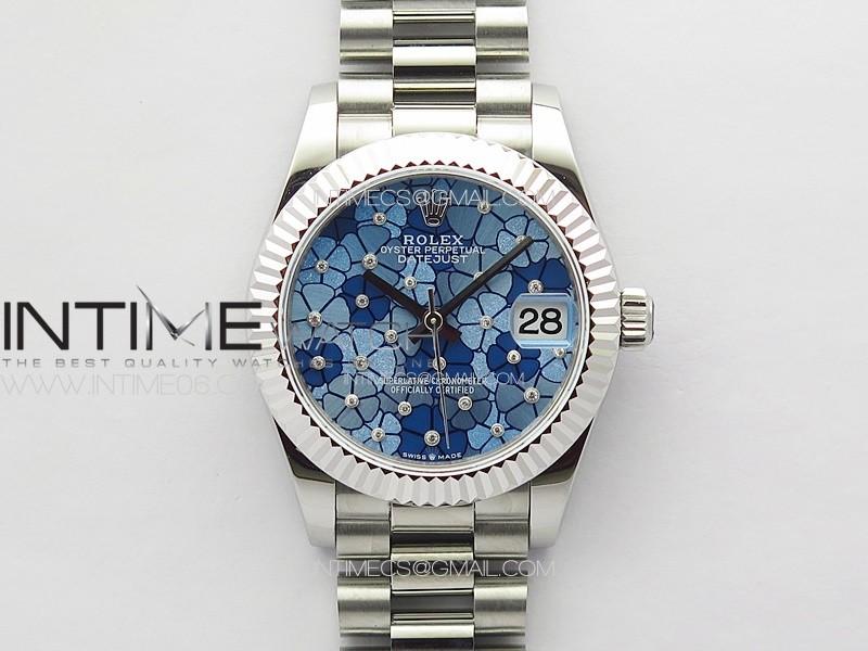 DateJust 31mm 278274 904L SS GMF Best Edition Blue Flowers Crystals Dial on 904L President Bracelet A2824