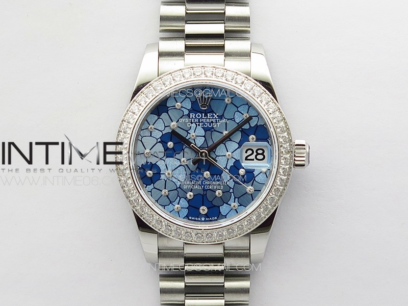 DateJust 31mm 278274 904L SS/Crystals Bezel GMF Best Edition Blue Flowers Crystals Dial on 904L President Bracelet A2824