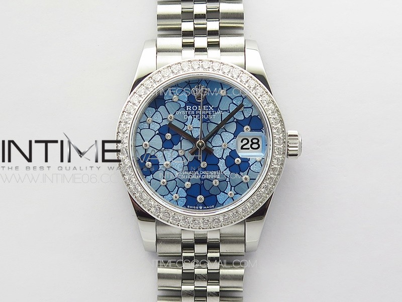 DateJust 31mm 278274 904L SS/Crystals Bezel GMF Best Edition Blue Flowers Crystals Dial on 904L Jubilee Bracelet A2824