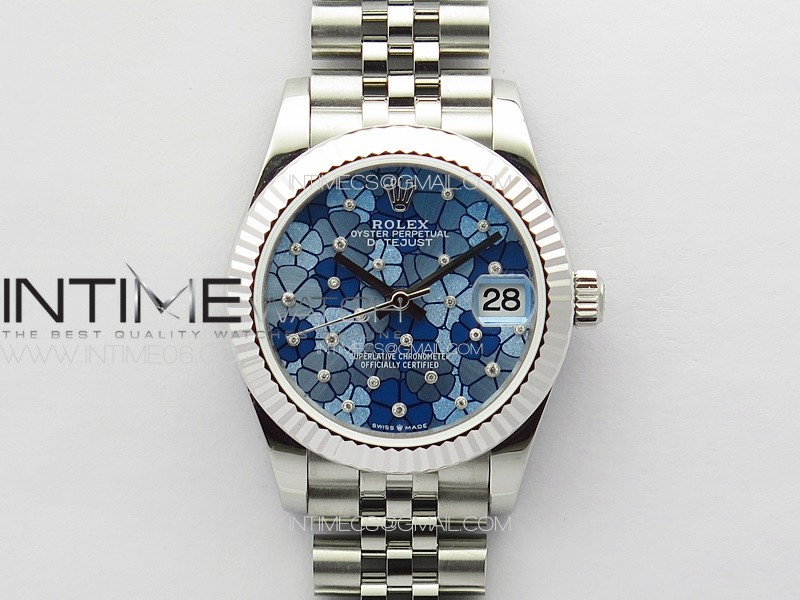 DateJust 31mm 278274 904L SS GMF Best Edition Blue Flowers Crystals Dial on 904L Jubilee Bracelet A2824