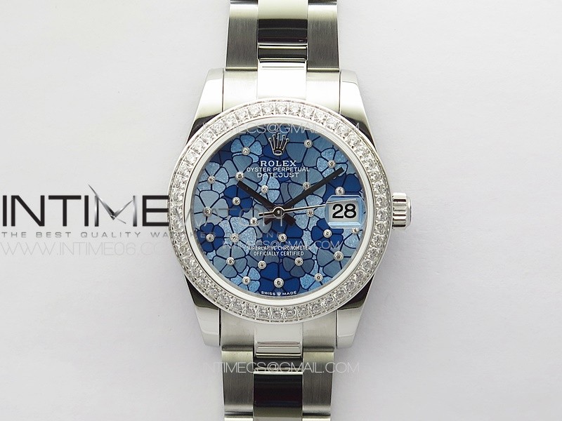 DateJust 31mm 278274 904L SS/Crystals Bezel GMF Best Edition Blue Flowers Crystals Dial on 904L Oyster Bracelet A2824
