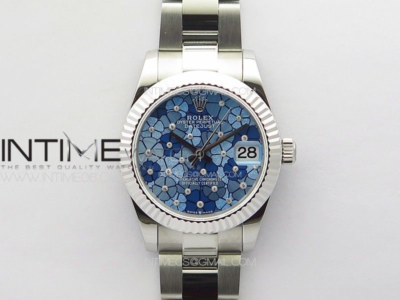 DateJust 31mm 278274 904L SS GMF Best Edition Blue Flowers Crystals Dial on 904L Oyster Bracelet A2824