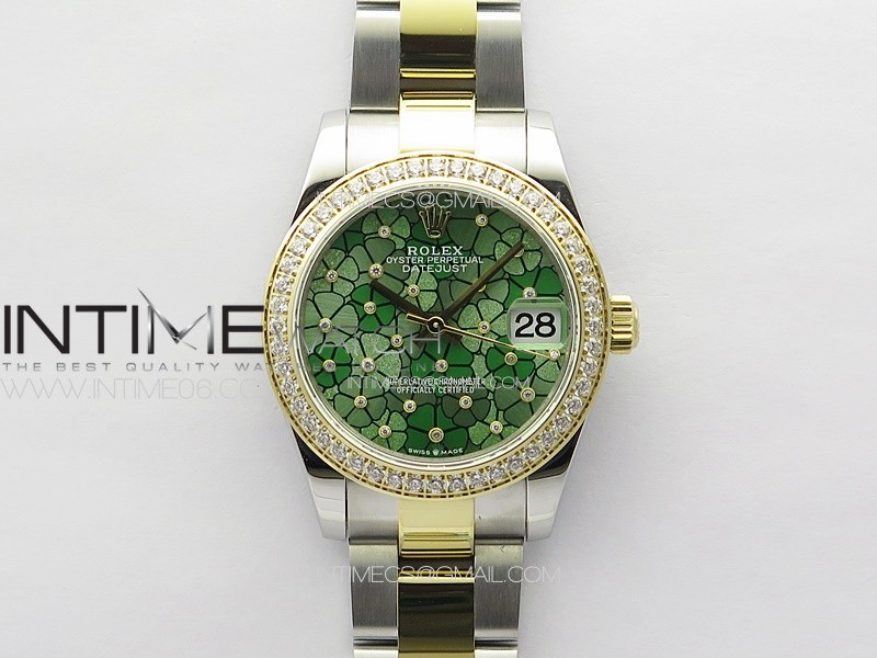 DateJust 31mm 278274 904L SS/YG Crystals Bezel GMF Best Edition Green Flowers Crystals Dial on 904L SS/YG Oyster Bracelet A2824