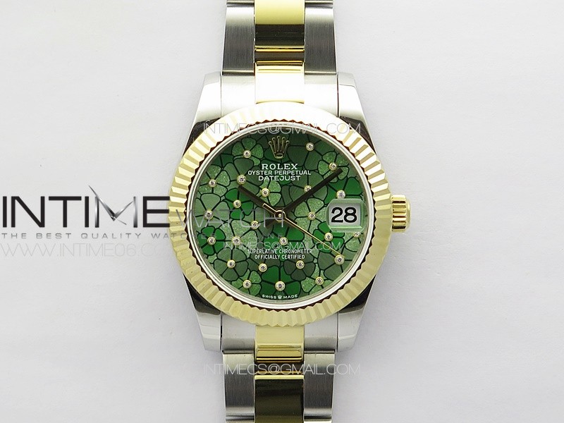 DateJust 31mm 278274 904L SS/YG GMF Best Edition Green Flowers Crystals Dial on 904L SS/YG Oyster Bracelet A2824