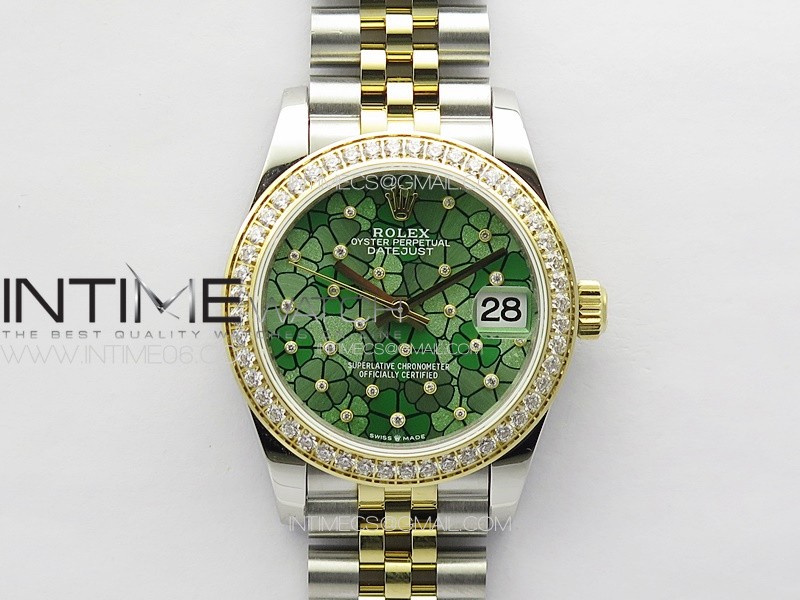 DateJust 31mm 278274 904L SS/YG Crystals Bezel GMF Best Edition Green Flowers Crystals Dial on 904L SS/YG Jubilee Bracelet A2824