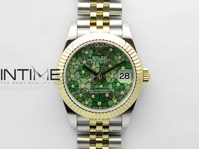 DateJust 31mm 278274 904L SS/YG GMF Best Edition Green Flowers Crystals Dial on 904L SS/YG Jubilee Bracelet A2824