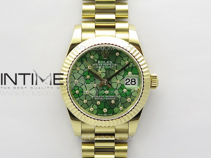 DateJust 31mm 278274 YG GMF Best Edition Green Flowers Crystals Dial on YG President Bracelet A2824