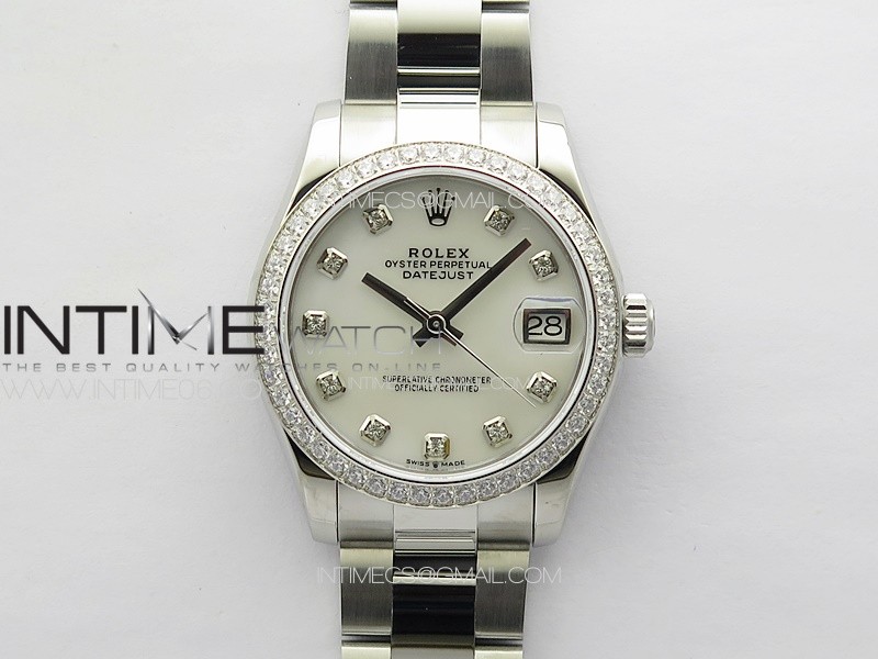 DateJust 31mm 72610 SS Crystals Bezel APSF Best Edition White MOP Dial Crystals Markers on Oyster Bracelet A2824