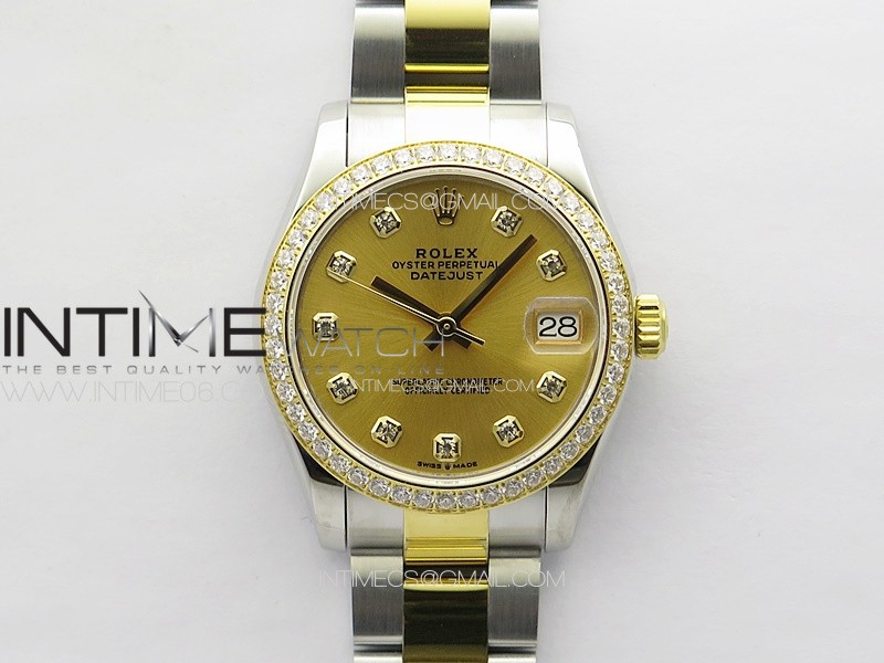 DateJust 31mm 72610 SS/YG Crystals Bezel APSF Best Edition Gold Dial Crystals Markers on Oyster Bracelet A2824