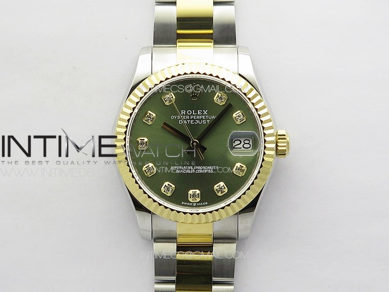 DateJust 31mm 72610 SS/YG APSF Best Edition Green Dial Crystals Markers on Oyster Bracelet A2824