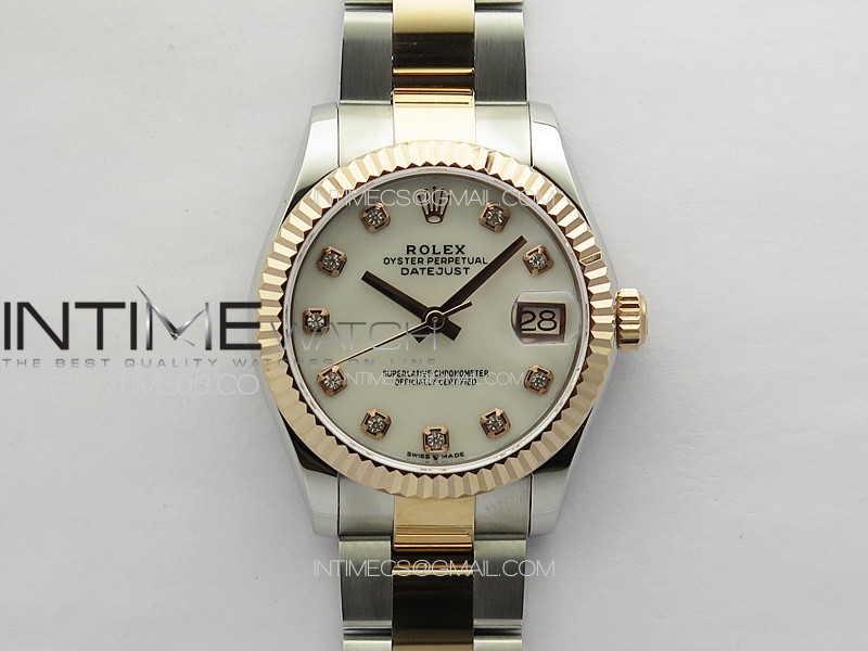 DateJust 31mm 72610 SS/RG APSF Best Edition White MOP Dial Crystals Markers on Oyster Bracelet A2824